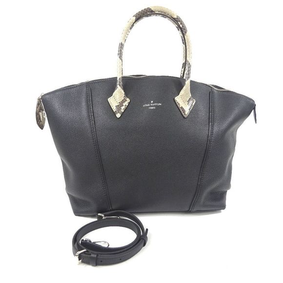 Louis Vuitton Parnacea Noir Lizard Lockit MM Handbag Black Gray Python Leather - Picture 1 of 12